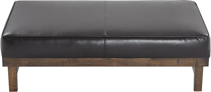 Christopher Knight Home Hillman PU Ottoman with Wood Frame,Rectangular Upholstered Footrest Bench,Non Storage Faux Leather Ottoman Bench for Living Room Bedroom Entryway Home Decor,Brown