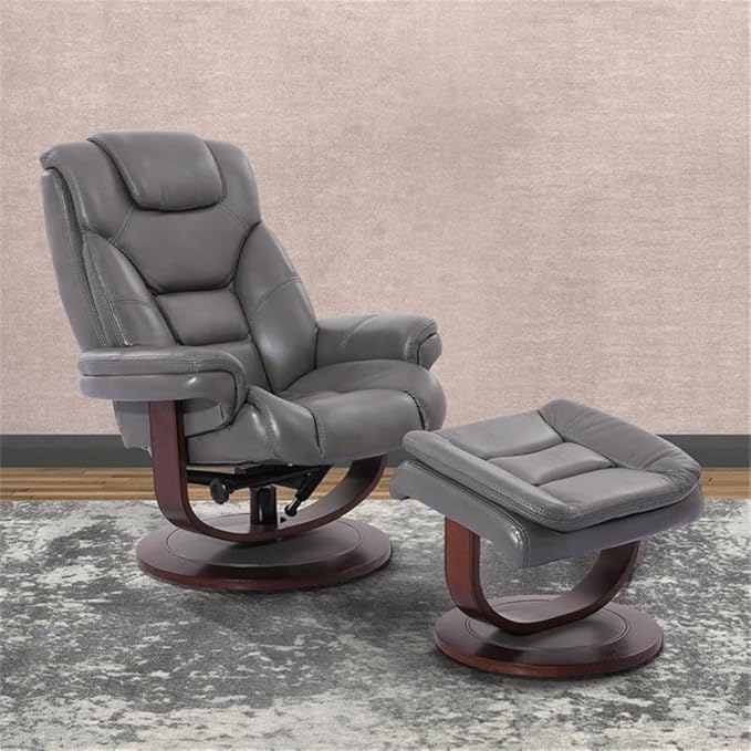 Pemberly Row Leather Swivel Recliner with Ottoman in Gray, Manual Recliner Chair for Living Room Comfort