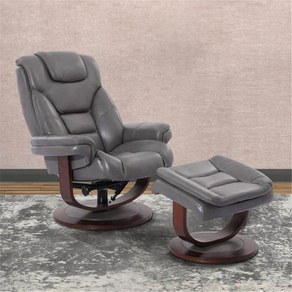 Pemberly Row Leather Swivel Recliner with Ottoman in Gray, Manual Recliner Chair for Living Room Comfort
