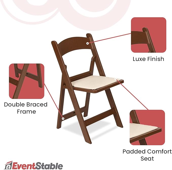 EventStable Titan PRO Resin Folding Chair - Brown with Ivory Indoor/Outdoor Lightweight Foldable Chair with Vinyl Padded for Weddings Parties Events - 50 Pack
