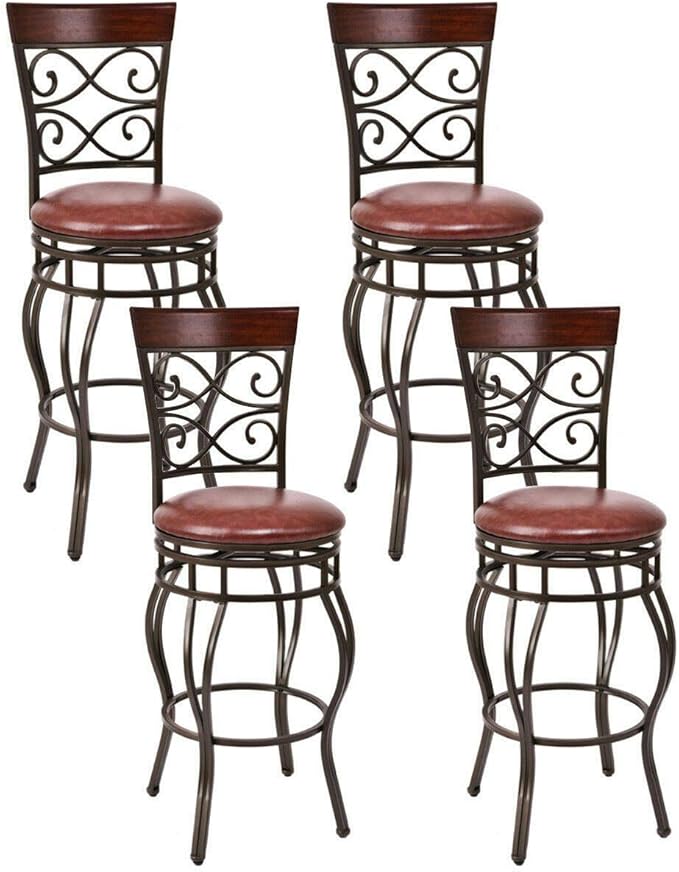 COSTWAY Bar Stools Set of 4, 360 Degree Swivel, 30" Bar Height Bar stools, with Leather Padded Seat Bistro Dining Kitchen Pub Metal Vintage Chairs with Back (Set of 4)