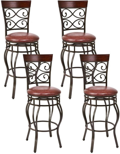 COSTWAY Bar Stools Set of 4, 360 Degree Swivel, 30" Bar Height Bar stools, with Leather Padded Seat Bistro Dining Kitchen Pub Metal Vintage Chairs with Back (Set of 4)