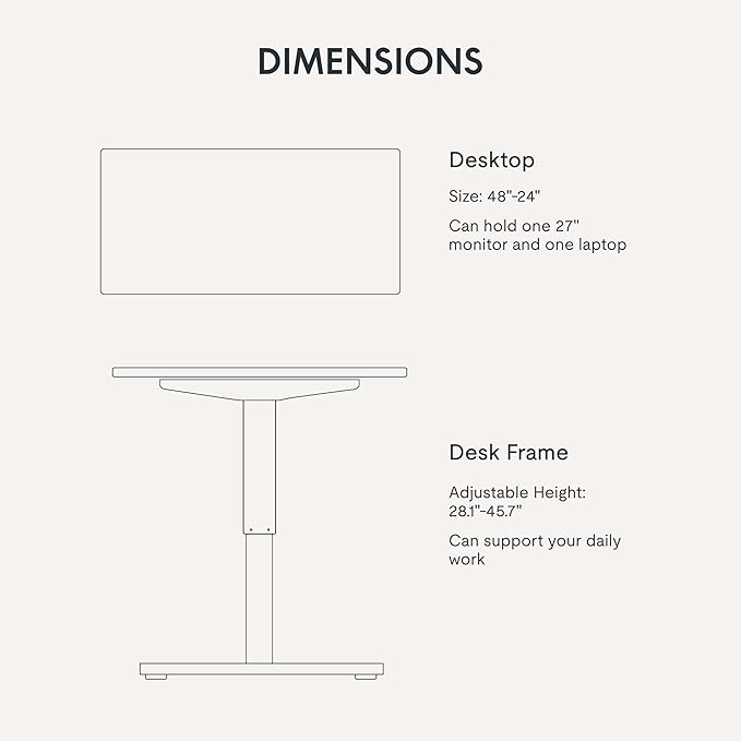 FLEXISPOT EN1 Whole-Piece Standing Desk, 48x24 Electric Sit Stand Desk for Home Office (Black Frame + Rustic Top, 2 Packages)