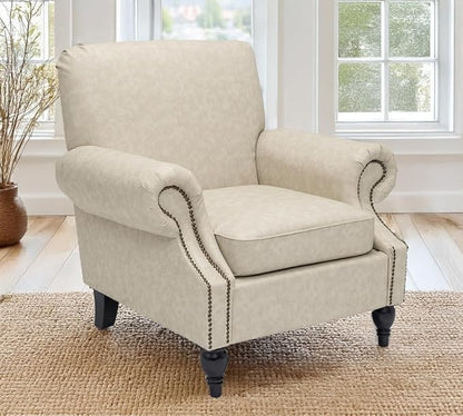 Accent Chair,22.4" Seat Depth Armchair with Roll Arms,36.6W*34.3D*34.6H Living Room Chair,Wood Legs,Set of 1,Faux Leather in Khaki