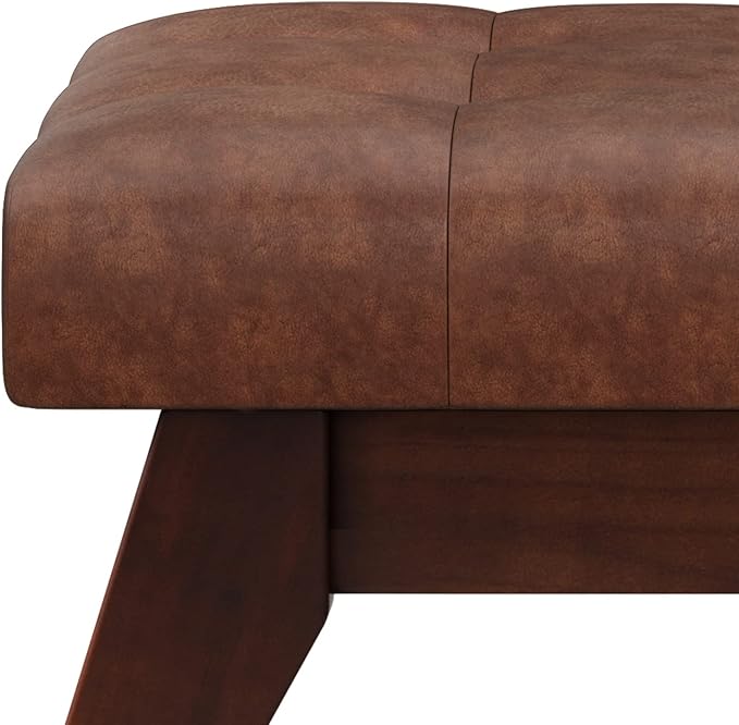 SIMPLIHOME Draper 40 inch Wide Mid Century Modern Rectangle Tufted Ottoman Bench in Distressed Saddle Brown Vegan Faux Leather, Assembled, For the Living Room and Bedroom