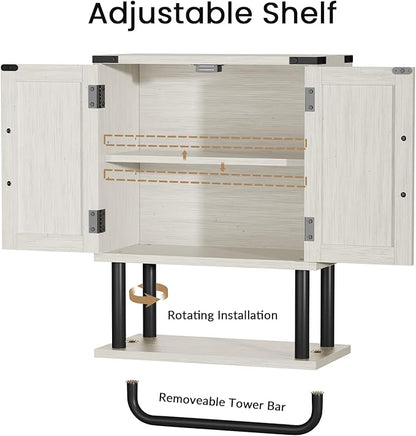 AmazerBath Bathroom Wood Wall Cabinets, Farmhouse Medicine Cabinets Organizer with Towel Bar, Hanging Small Storage Cabinet with Adjustable Shelf, 2 Doors Wall Organizer Cabinet for Small Spaces