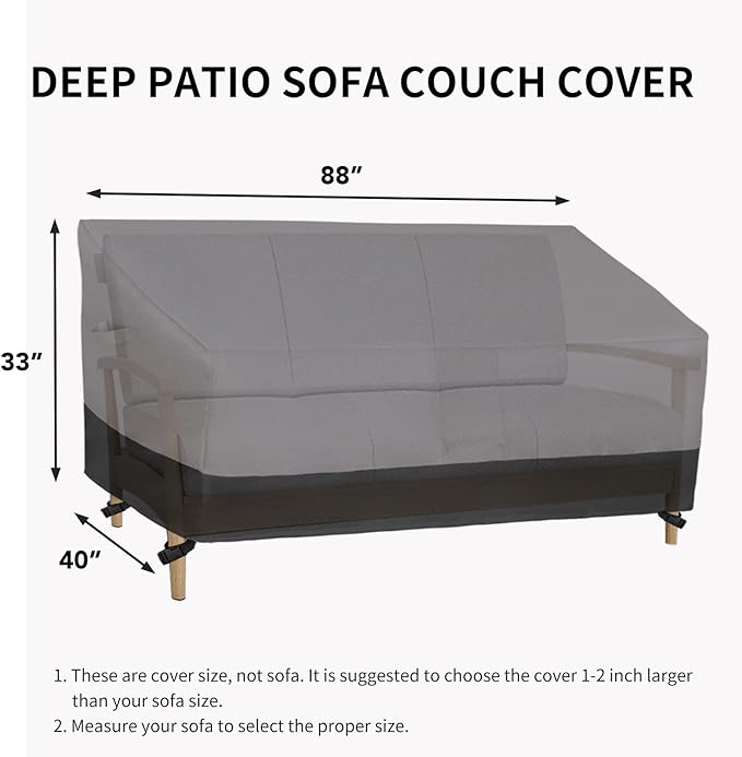 Easy-Going Waterproof Outdoor Couch Cover, Heavy Duty Deep 3-Seater Patio Sofa Cover, Windproof Outdoor Furniture Cover with Air Vent (88Wx40Dx33H inch,Gray/Black)