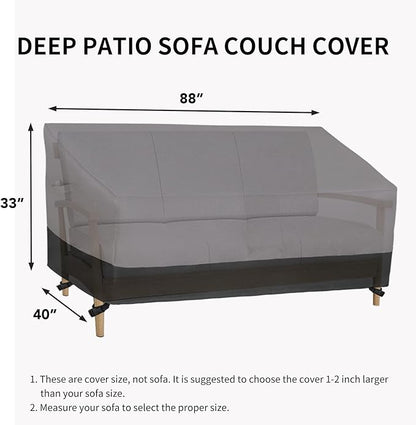 Easy-Going Waterproof Outdoor Couch Cover, Heavy Duty Deep 3-Seater Patio Sofa Cover, Windproof Outdoor Furniture Cover with Air Vent (88Wx40Dx33H inch,Gray/Black)
