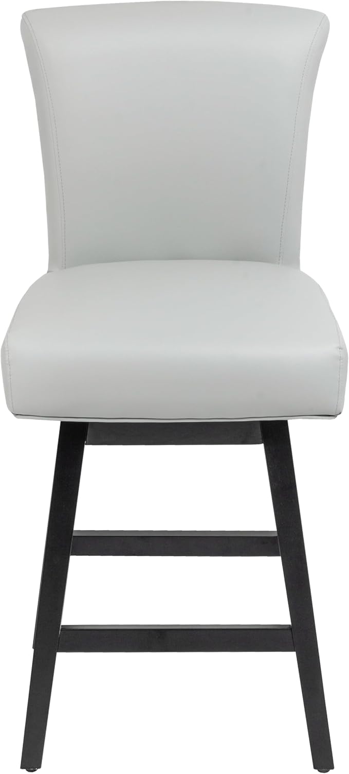 Bar Stool, PU Leather Barstool, 26 Inch Upholstered Counter Stools with 15.7" High Back and Footrest, Swivel Counter Height Barstools for Kitchen Island Home Bar Light Gray