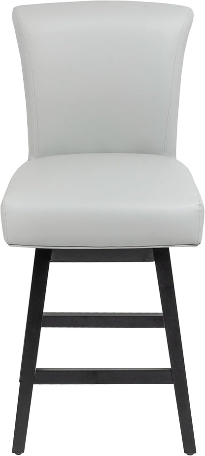 Bar Stool, PU Leather Barstool, 26 Inch Upholstered Counter Stools with 15.7" High Back and Footrest, Swivel Counter Height Barstools for Kitchen Island Home Bar Light Gray
