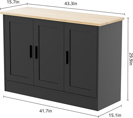 Anystyle 43.3”W Black 3 Door Buffet Cabinet, Coffee Bar with Adjustable Shelf, Kitchen Sideboard for Living Room, Kitchen