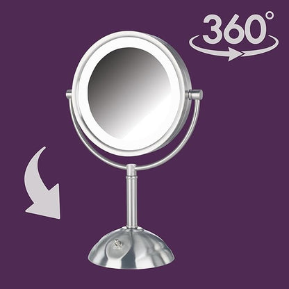 JERDON Lighted Makeup Mirror with Magnification - 1X and 8X Magnification - Nickel Finish - Model HL8808NL