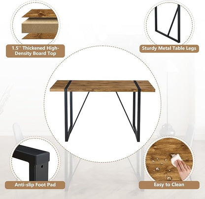 5 Piece Dining Table Set，Dinner Table Set for 4，55'' Kitchen Table and Suede Nap Fabic Chairs Set of 4, 4 Chair Dining Table Set for Kitchen Dining Room