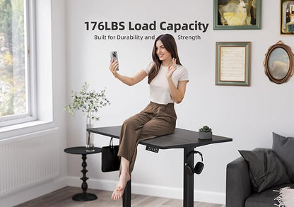 YDN Electric Standing Desk Adjustable Height, 55 x 24 Inches Stand up Desk with Cable Management, Home Office Desks with Splice Board & Black Frame, Black Top