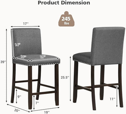 COSTWAY Bar Stools Set of 2, 25.5” Linen Fabric Armless Counter Height Chair with Back, Kitchen Island Breakfast Chair for Dining Room, Party Room & Restaurant (2, Grey)
