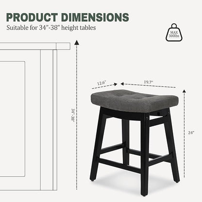 Counter Height Bar Stools Set of 4 for Kitchen Counter Farmhouse Modern Barstools with Faux Leather Upholstered Backless Seat and Solid Wood Legs 24 inch Bar Chairs, Grey + Black