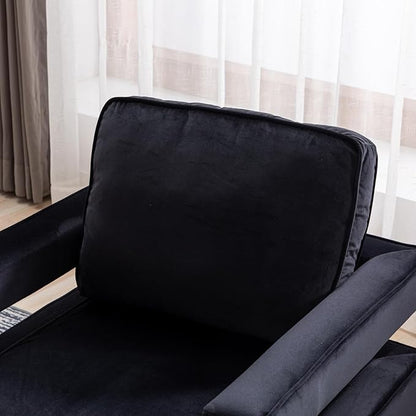 Modern Accent Chair Set of 2, Velvet Upholstered Side Chair with Backrest, Comfy Armchair Side Chair with Golden Metal Base for Living Room Reception Room, Black