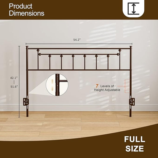 Metal Full Size Headboard, Victorian Farmhouse Style, Easy Assembly, Steel Full Headboard Only for Bedroom - Brown