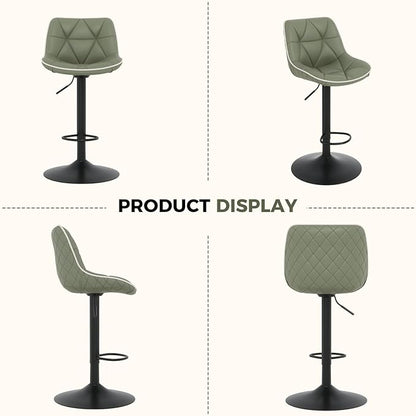 Nalupatio Bar Stools Set of 4, Adjustable Swivel Counter Height Bar Stools with Back, Armless Modern Barstools for Kitchen Island & Home Bar, Upholstered Seat,（Green）