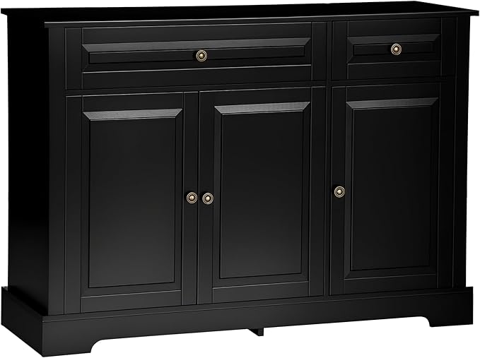 HOMCOM Sideboard Buffet Cabinet, Modern Accent Cabinet with 2 Drawers and Adjustable Shelves,Black