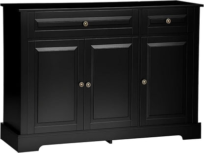 HOMCOM Sideboard Buffet Cabinet, Modern Accent Cabinet with 2 Drawers and Adjustable Shelves,Black