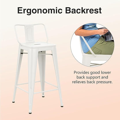 HAOBO Home Metal Bar Stools Set of 2 Low Back Counter Height Barstools 24" Industrial Barstool Patio Stool Metal Kitchen Stools Bar Chairs for Indoor Outdoor
