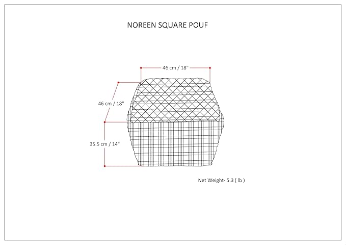 SIMPLIHOME Noreen Boho Square Pouf in Light Blue, White Handloom Woven Pattern for the Living Room, Bedroom and Kids Room