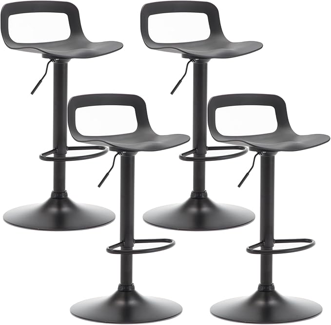 NOBPEINT NOB Contemporary Chrome Air Lift Adjustable Swivel Bar Stool (6 Pieces, Black)