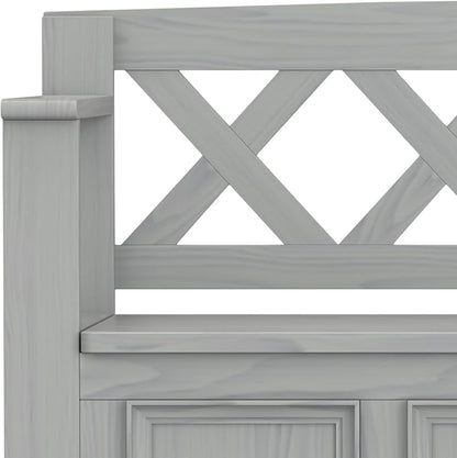 SIMPLIHOME Amherst Entryway Storage Bench - 48 inch Wide Solid Wood Hallway Seat in Fog Grey, Transitional Bench for Entryway or Living Room with Lift-Up Lid and Spacious Storage