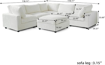 Modular Sectional Sofa, Convertible L Shaped Couch for Living Room, Deep Seat Cloud Sectional Couches, 5 Seat Comfy Modular Sofa, Couch Cushion Covers Removable, Beige