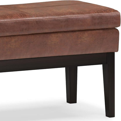 SIMPLIHOME Carlson 45-inch Wide Vegan Faux Leather Ottoman Bench in Distressed Black with Solid Wood Frame for Living Room, Entryway, or Bedroom