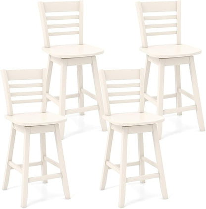 COSTWAY Bar Stools Set of 4, 24.5 Inch Swivel Counter Height Bar Chairs with Hollow Backrest & Contoured Seat, with Footrest for Kitchen Island, Pub, Bistro, Cafe (4, Cream)