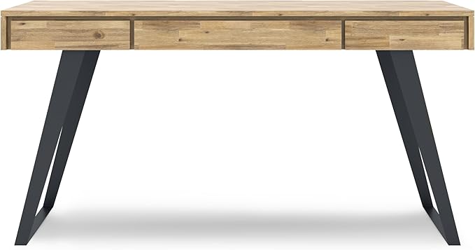 SIMPLIHOME Lowry Desk - 54-Inch Wide Solid Acacia Wood and Metal Writing Desk in Distressed Golden Wheat, Modern Industrial Home Office Computer Table with 2 Drawers and Flip-Down Keyboard Tray