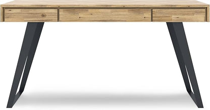 SIMPLIHOME Lowry Desk - 54-Inch Wide Solid Acacia Wood and Metal Writing Desk in Distressed Golden Wheat, Modern Industrial Home Office Computer Table with 2 Drawers and Flip-Down Keyboard Tray