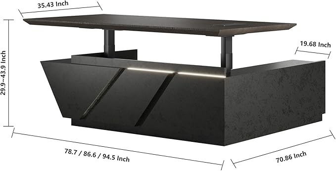 Adjustable Height L-Shaped Executive Desk with LED Light Strip - Black Inverted Trapezoid Design, Includes Storage Cabinet with Drawers & Doors, Ergonomic Standing Office Desk for Home & Office 78.7"