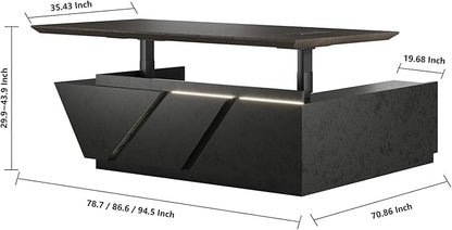 Adjustable Height L-Shaped Executive Desk with LED Light Strip - Black Inverted Trapezoid Design, Includes Storage Cabinet with Drawers & Doors, Ergonomic Standing Office Desk for Home & Office 78.7"