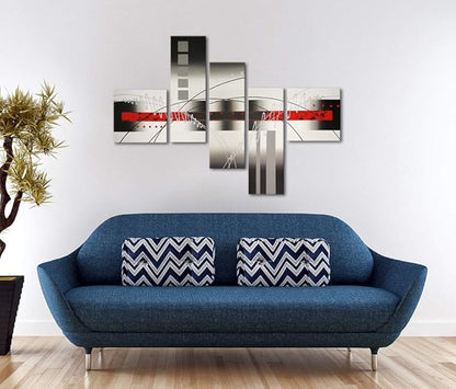 Wieco Art Extra Large Size 5 Piece Perfect White Lines Modern Stretched and Framed Artwork 100% Hand-Painted Abstract Oil Paintings on Canvas Wall Art 5pcs/set