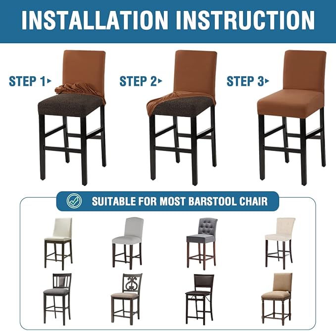H.VERSAILTEX 100% Waterproof Bar Stool Cover Stretch Counter Stool Pub Chair Slipcover for Dining Room Removable Soft Thick Solid Fleece Fabric Bar Stool Slipcovers Set of 2, Camel