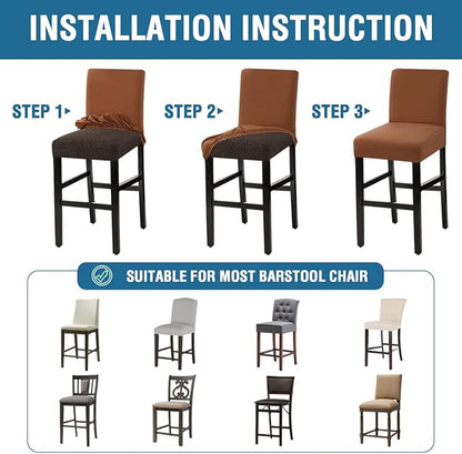 H.VERSAILTEX 100% Waterproof Bar Stool Cover Stretch Counter Stool Pub Chair Slipcover for Dining Room Removable Soft Thick Solid Fleece Fabric Bar Stool Slipcovers Set of 4, Camel