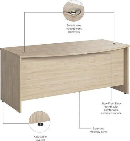Bush Business Furniture Studio C 72W x 36D Bow Front Desk in Natural Elm, Computer Table for Home or Professional Office