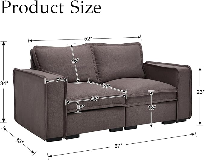 EALSON 67" Loveseat Sofa Modern Love Seat Sofa Comfy Linen Fabric Upholstered Cloud Couches Mid Century Modular 2-Seater Sectional Couch with Throw Pillows for Bedroom/Living Room/Apartment, Grey