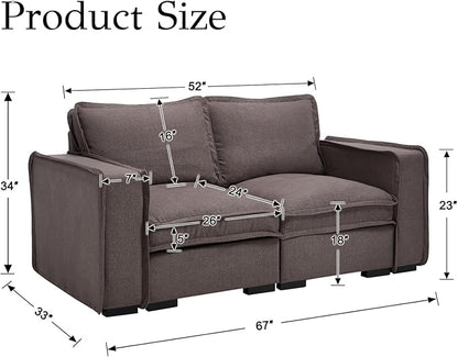 EALSON 67" Loveseat Sofa Modern Love Seat Sofa Comfy Linen Fabric Upholstered Cloud Couches Mid Century Modular 2-Seater Sectional Couch with Throw Pillows for Bedroom/Living Room/Apartment, Grey