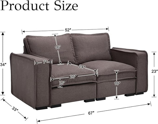EALSON 67" Loveseat Sofa Modern Love Seat Sofa Comfy Linen Fabric Upholstered Cloud Couches Mid Century Modular 2-Seater Sectional Couch with Throw Pillows for Bedroom/Living Room/Apartment, Grey