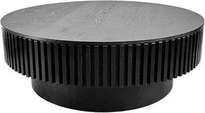39.37'' Round Coffee Table for Living Room, Fluted Coffee Table with Hidden Storage, Solid Wood Veneered Circle Table, Modern Tea Table for Small Space Apartment (Black)