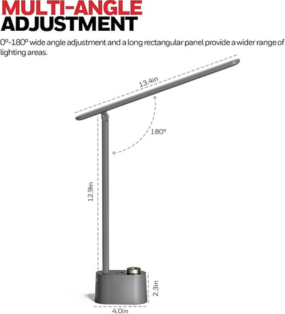 Honeywell Upgraded LED Desk Lamp - H01 Pro Sunturalux™ Foldable Desk Light with USB A+C Charging Port, 3 Color Modes Dimmable Table Lamp for Home Office Reading(Grey)