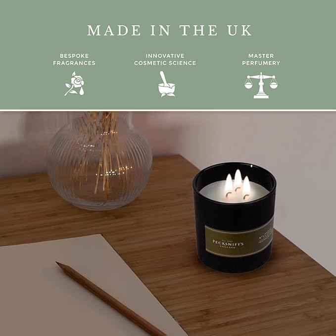 Pecksniffs Black Tall Bamboo and Vetiver Scented Candle | 3 Wicks, 283g/9.9oz