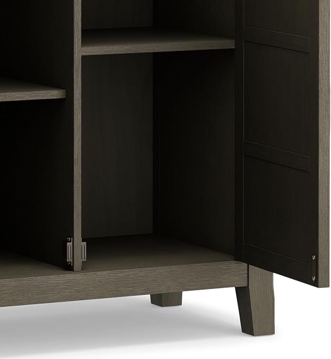 SIMPLIHOME Burlington SOLID WOOD 30 inch Wide Transitional Low Storage Cabinet in Farmhouse Grey for the Living Room, Entryway and Family Room
