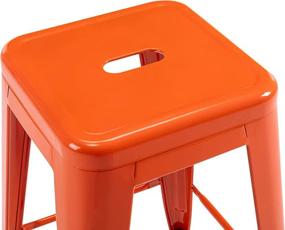 Vogue Furniture Direct 24" High Bar Stools Backless Orange Metal Barstools Indoor-Outdoor Counter Height Stools with Square Seat, Set of 4