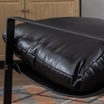 Mid-Century Accent Chair Set of 2, Comfy PU Leather Side Chair with Armrest, Upholstered Leisure Chair with Black Metal Frame for Living Room Bedroom Reception Room, Black
