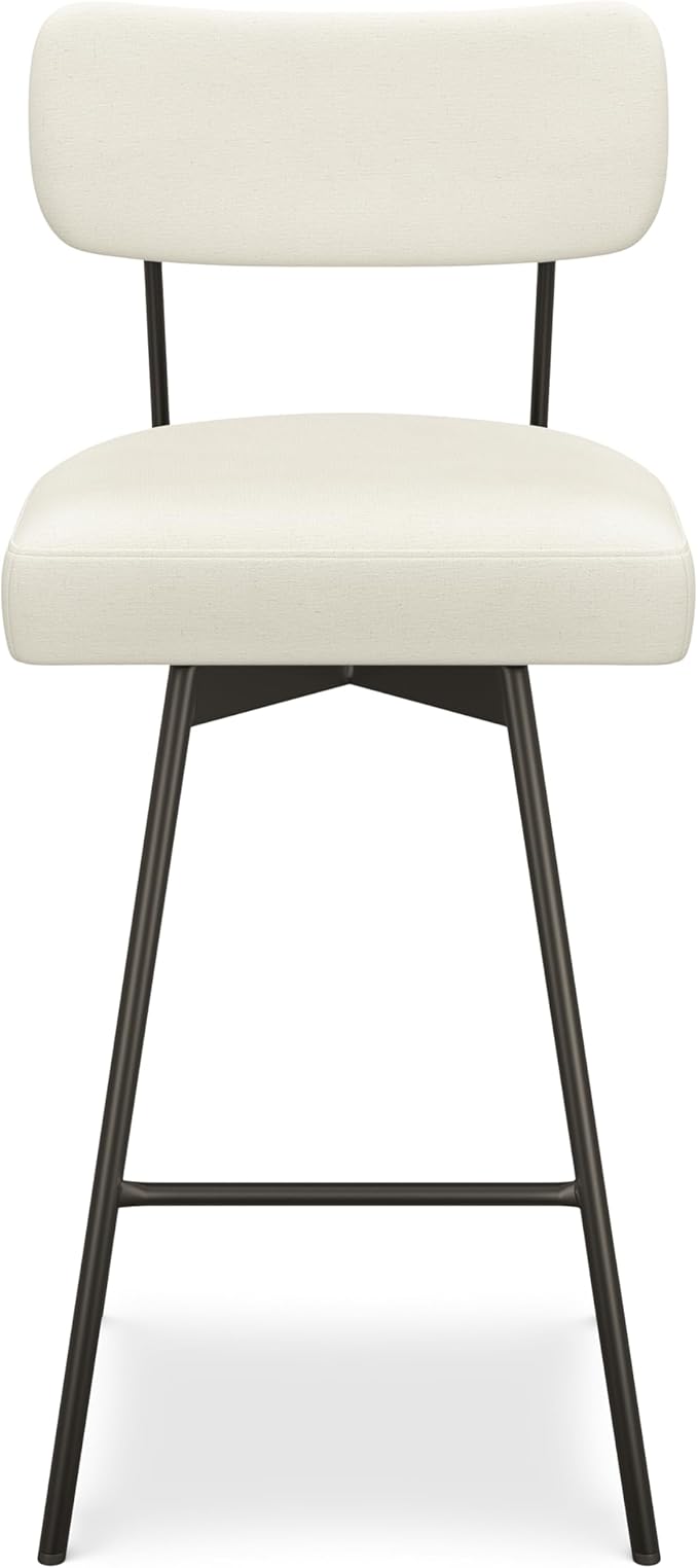 SIMPLIHOME Giselle Swivel Bar Stools (Set of 2) - 29 inch Seat Height Upholstered Metal Chairs in Natural Polyester Linen, Contemporary Seating for Kitchen or Bar with Cushioned Seat and Back